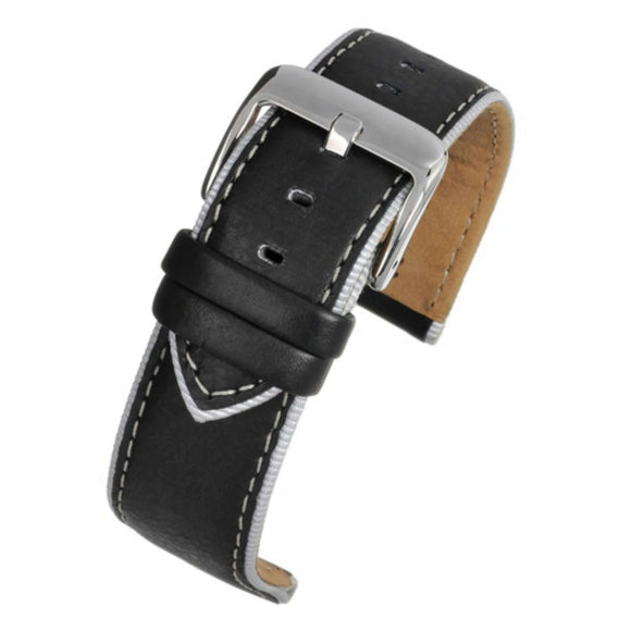 Calf Leather Watch Strap Black with Grey Trim