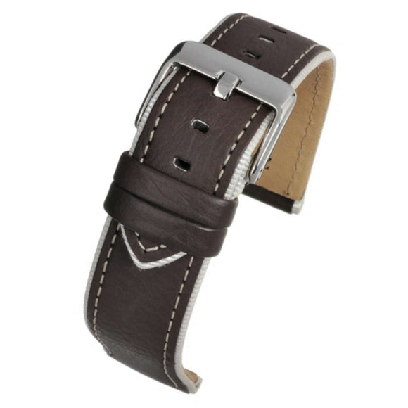 Calf Leather Watch Strap Brown with Cream Trim