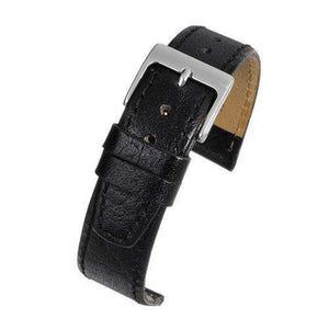 Buffalo Grain Watch Strap Black with Chrome Buckle Size 8mm to 20mm