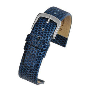 Lizard Grain Watch Strap Blue with Silver Buckle Size 12mm to 22mm