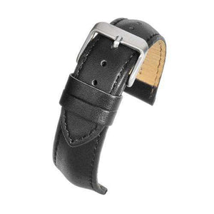 Calf Leather Watch Strap Black Padded Chrome Buckle Size 16mm to 22mm