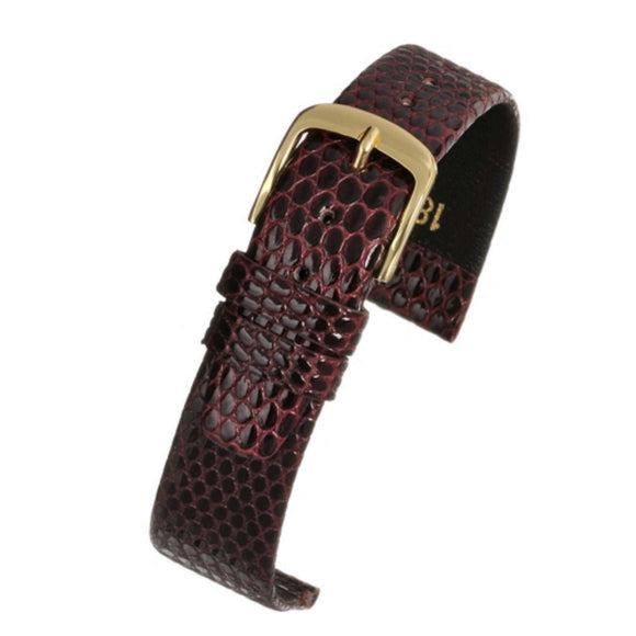 Authentic Lizard Watch Strap Burgundy Gold Plated Buckle Size 16mm to 20mm
