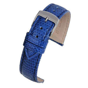 Genuine Lizard Watch Strap Dark Blue Chrome Buckle Size 18mm to 20mm