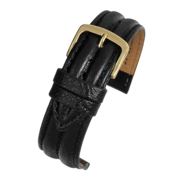 Black Double Ridged Padded Vegetable Leather Watch Strap