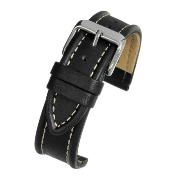 Calf Leather Watch Strap Black with White Stitching