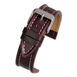 Calf Leather Watch Strap Burgundy with White Stitching 12mm to 20mm