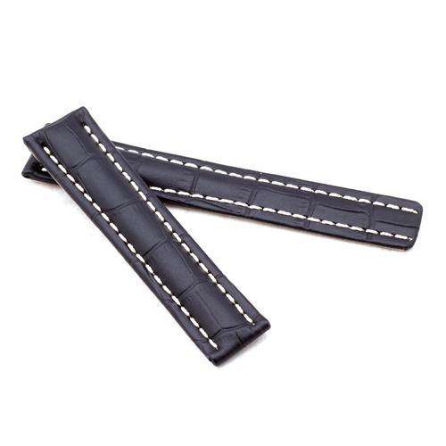 Crocodile Grain Calf Leather Watch Strap Black for Breitling 20mm to 24mm