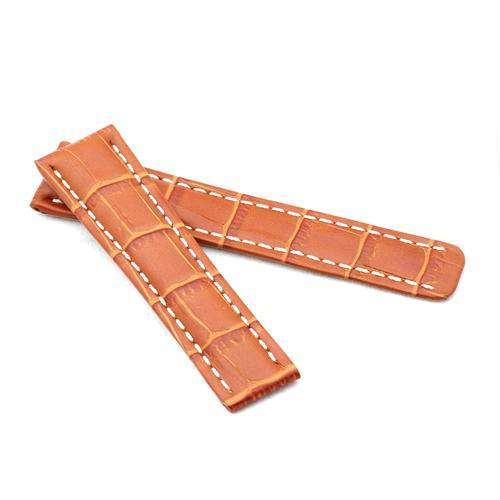 Crocodile Grain Calf Leather Watch Strap Tan for Breitling 20mm to 24mm