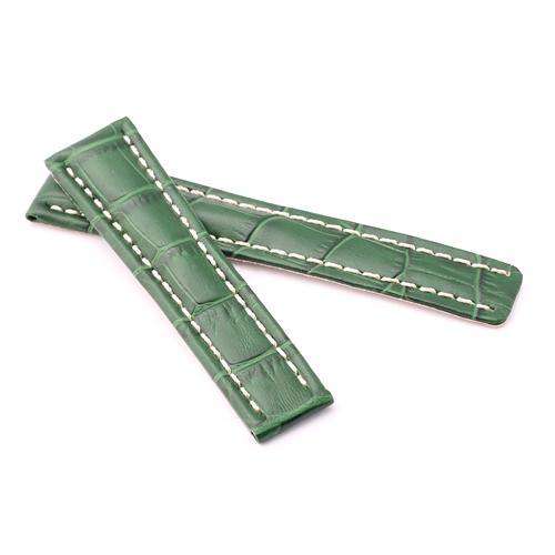 Crocodile Grain Calf Leather Watch Strap Green for Breitling 20mm to 24mm