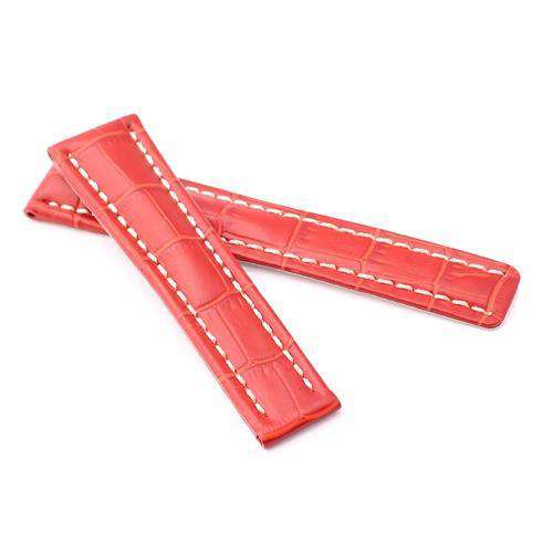 Crocodile Grain Calf Leather Watch Strap Red for Breitling 20mm to 24mm