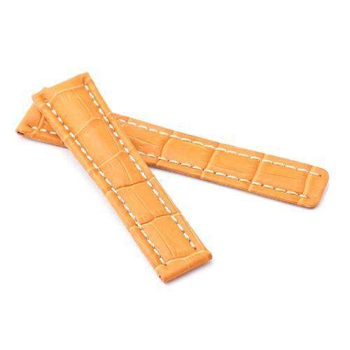Calf Leather Watch Strap Orange Crocodile Grain for Breitling 22mm to 24mm
