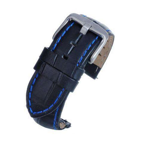 Black Croco Calf Watch Strap with Blue Stitching  complete with quick release spring bars