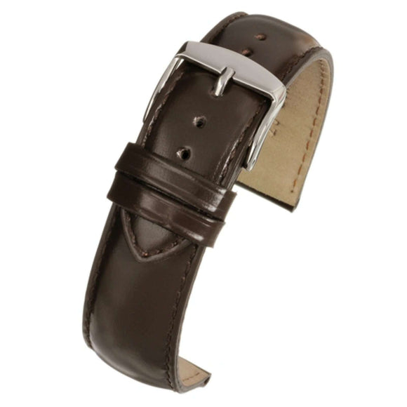 Calf Leather Watch Strap Brown Gloss Superior Grade