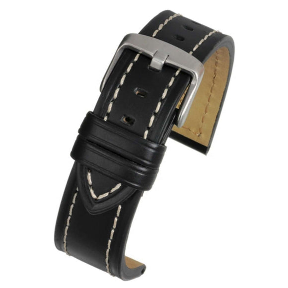 Calf Leather Watch Strap Black Modern Edge with Contrasting Stitching