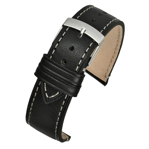 Calf Leather Watch Strap Luxury Range Black Smooth Handmade Contrasting Stitching  Size 20mm,22mm,24mm