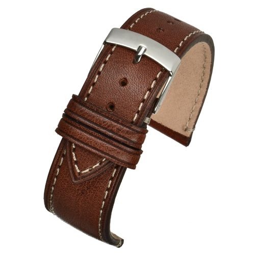 Calf Leather Watch Strap Luxury Range Brown Smooth Handmade Contrasting Stitching  Size 18mm,20mm,22mm