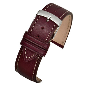 Calf Leather Watch Strap Luxury Range Burgundy Smooth Handmade Contrasting Stitching  Size 18mm,20mm,22mm