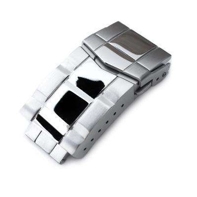 18mm Solid 316L Stainless Steel Double Locks Submariner Diver Clasp, Button Control, Polished & Brushed