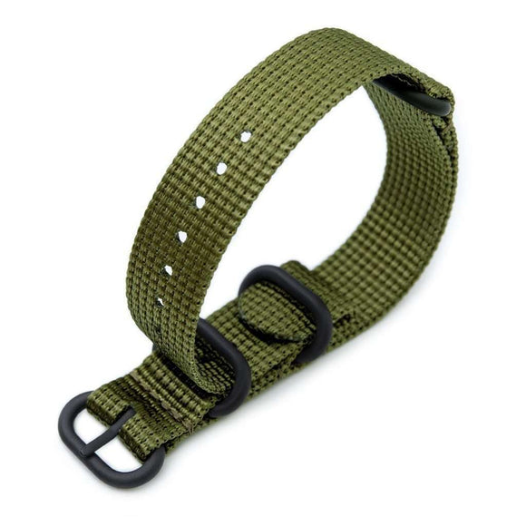 Strapcode N.A.T.O Watch Strap MiLTAT 18mm 3 Rings Zulu military watch strap 3D woven nylon armband - Olive Green, PVD Black