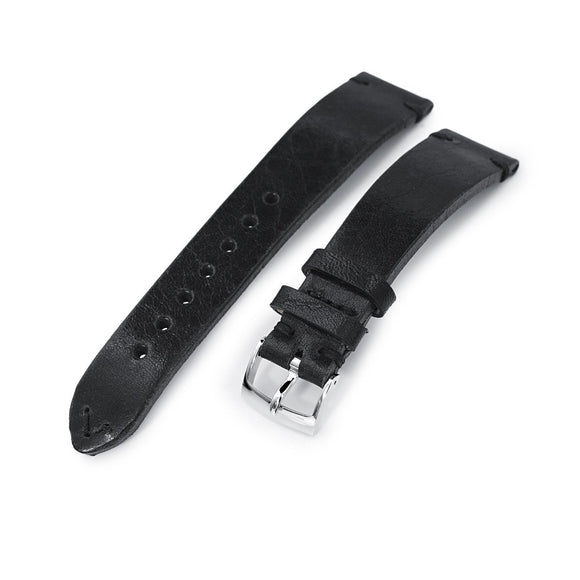 Strapcode Calf Leather Watch Strap German made 20mm Semi-Gloss Vintage Black Geniune Calf Watch Band, Polished