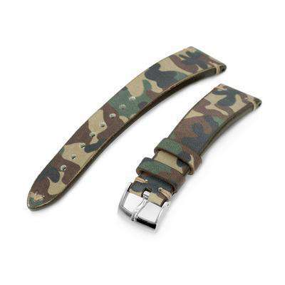 Strapcode Military Watch Strap 20mm MiLTAT Italian Handmade Camo Pattern Watch Strap, 16mm end, Khaki Stitching