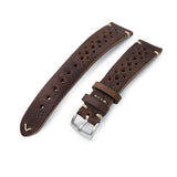 Strapcode Calf Leather Watch Strap German made 20mm Rally Racing Brown Shrunken Cowhide Watch Band, Brushed