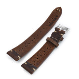 Strapcode Calf Leather Watch Strap German made 20mm Rally Racing Brown Shrunken Cowhide Watch Band, Brushed