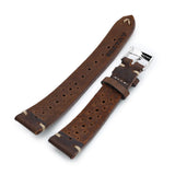 Strapcode Calf Leather Watch Strap German made 20mm Rally Racing Brown Shrunken Cowhide Watch Band, Polished