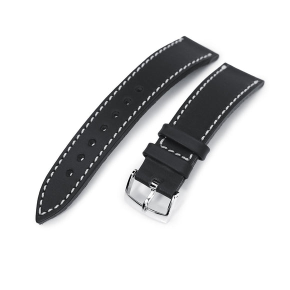 Strapcode Calf Leather Watch Strap German made 20mm Matte Black Geniune Calf Watch Band, Polished