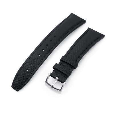20mm or 22mm Black Kevlar Finish Watch Strap, Black Stitching, Brushed