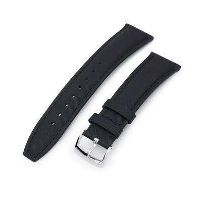 Strapcode Leather Watch Strap 20mm or 22mm Black Kevlar Finish Watch Strap, Black Stitching, Polished