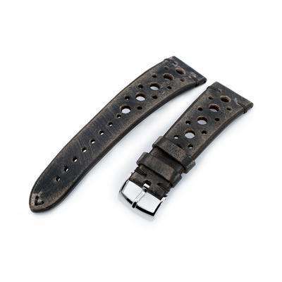 20mm or 22mm MiLTAT Italian Handmade Racer Vintage Charcoal Grey Watch Strap, Same Stitching