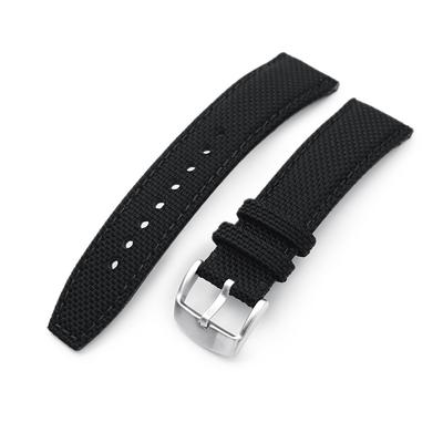 20mm, 21mm or 22mm Strong Texture Woven Nylon Black Watch Strap, Brushed