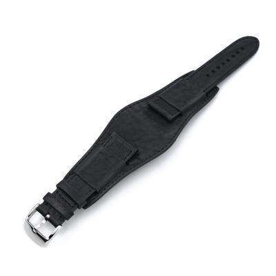 22mm Italian Handmade Bund Military Style Double-layer Watch Strap, Black