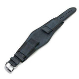 Strapcode Leather Watch Strap 22mm Italian Handmade Bund Military Style Double-layer Watch Strap, Navy Blue