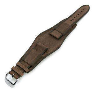 22mm Italian Handmade Bund Military Style Double-layer Watch Strap, Dark Brown