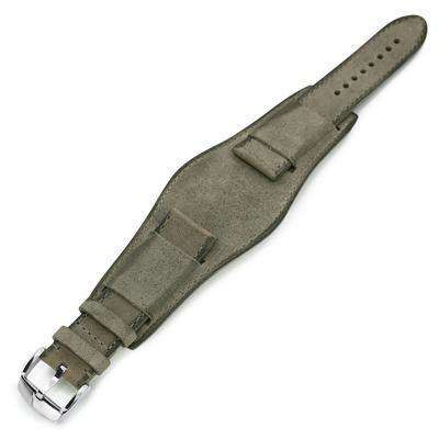 22mm Italian Handmade Bund Military Style Double-layer Watch Strap, Khaki Grey