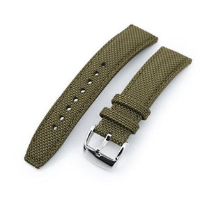 20mm, 21mm or 22mm Strong Texture Woven Nylon Military Green Watch Strap, Polished