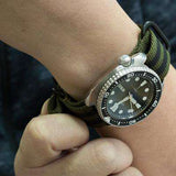 Strapcode N.A.T.O Watch Strap MiLTAT 22mm 3 Rings G10 Zulu Watch Strap Ballistic Nylon Armband, Forest Green & Black Stripes, PVD Black Buckle