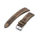 Strapcode Leather Watch Strap 22mm MiLTAT Italian Handmade Brushed Brown Watch Strap, Khaki Stitching