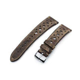20mm or 22mm MiLTAT Italian Handmade Racer Vintage Chestnut Brown Watch Strap, L. Brown Stitching