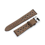 20mm or 22mm MiLTAT Italian Handmade Racer Vintage Chestnut Brown Watch Strap, L. Brown Stitching