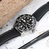 20mm or 22mm Black Kevlar Finish Watch Strap, Beige Stitching, Polished