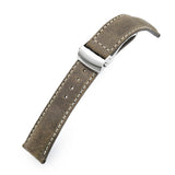 Strapcode Calf Leather Watch Strap MiLTAT 20mm, 22mm Brown Distressed Leather Roller Deployant Watch Band, Beige Stitching