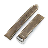 Strapcode Calf Leather Watch Strap MiLTAT 20mm, 22mm Brown Distressed Leather Roller Deployant Watch Band, Beige Stitching