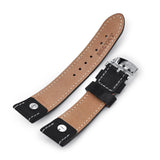 Strapcode Calf Leather Watch Strap German made 22mm Sturdy Semi-gloss Black Saddle Leather with Rivet Watch Band, Polished