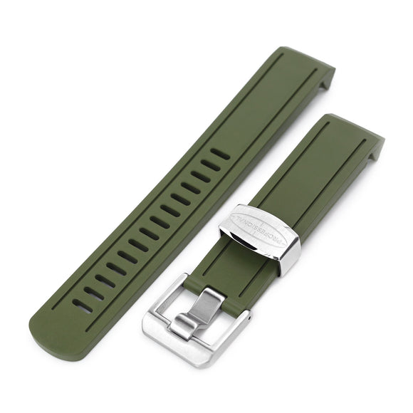 Strapcode Rubber Watch Strap 20mm Crafter Blue - Military Green Rubber Curved Lug Watch Band for Seiko Sumo SBDC001