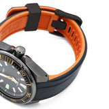 22mm Crafter Blue - Dual Color Black & Orange Rubber Curved Lug Watch Strap for Seiko Samurai SRPB51, PVD Black Buckle