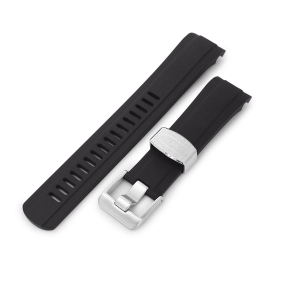 Strapcode Rubber Watch Strap 22mm Crafter Blue - CB10 Black Rubber Curved Lug Watch Band for Seiko SKX007