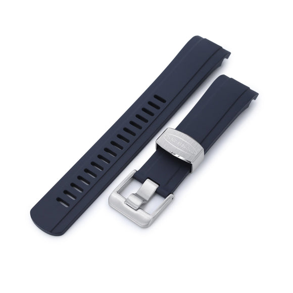 Strapcode Rubber Watch Strap 22mm Crafter Blue - CB10 Blue Rubber Curved Lug Watch Band for Seiko SKX007